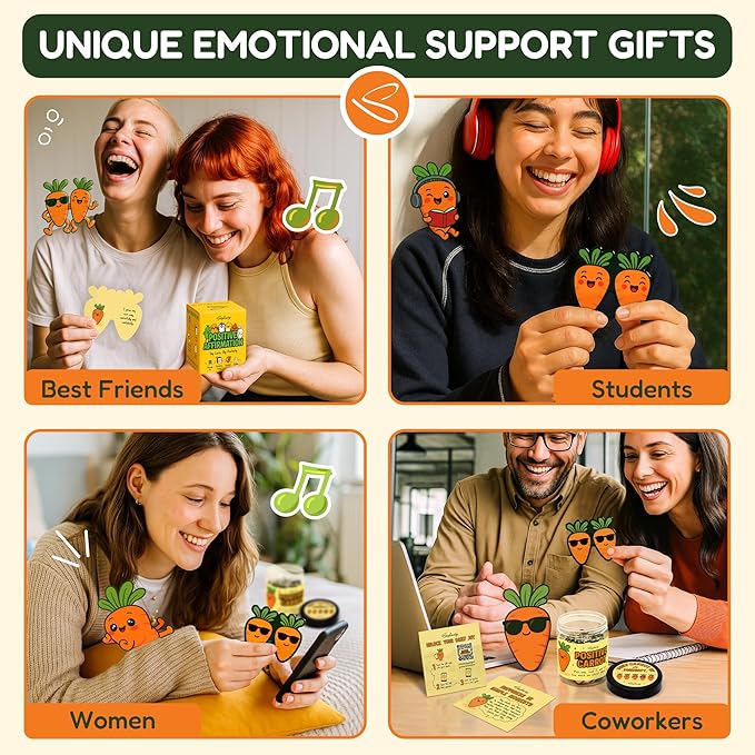Emotional Support Carrot Cards Jar - Daily Affirmation Cards For Women Coworker, Inspirational Cards For Friends, Mental Health Self Care Gifts For Women, Cute Teenage Girl Birthday Gifts
