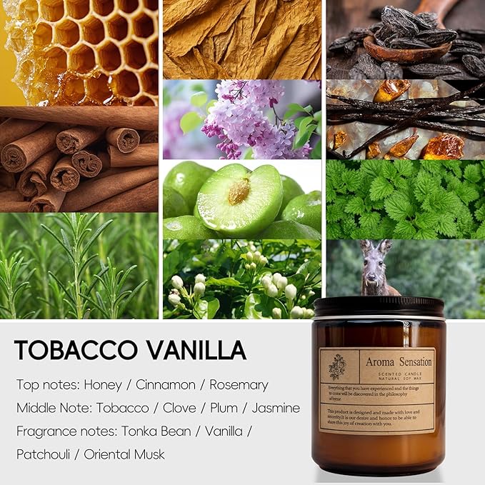 Organic Smoked Vanilla Candles - Non Toxic Soy Candles for Home, Stress Relief & Meditation (7oz)