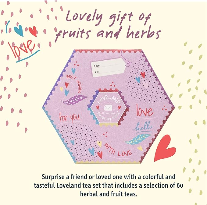 ACORUS | Loveland Tea Set | Natural Assorted Tea Hamper Box | Set of 6 flavors | Surprise your loved ones | Valentines box | Large Selection Box | Tea Gift Sets | 60 Tea Bags