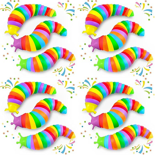 12PCS Baby Sensory Fidget Slug Toys Pack, ASMR Travel Airplane Activities Road Trip Car Toy for Toddler Kids Figette Worm for Adults Stress Relief Gift for Autism ADHD Autistic Caterpillar Stim Toys