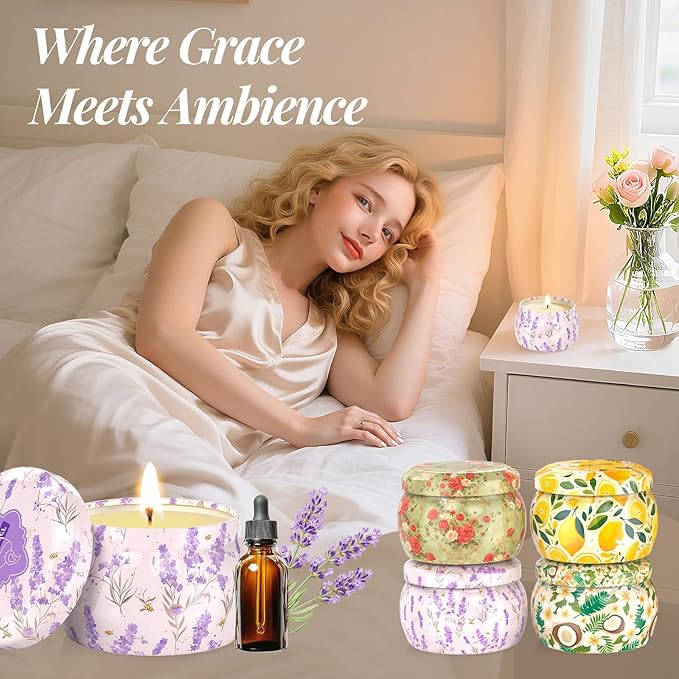 WarmEmbrace Scented Candles for Women, 4 Pack Soy Candle Set, 4.4OZ Candles for Home Scented, Candle Gift Set for Women, Lavender/Coconut and Christmas Holiday Candles, Total 120H Burning Time