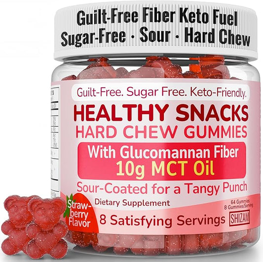 SHIZAM High-Fiber Keto Snacks, Healthy Snack for Adults & Kids, for Men & Women, MCT Oil C8 C10, Fiber Keto Gummies, Gluten Free No Sugar Low Calorie Low Carb Healthy Gummy Candy, C8 MCT Oil Powder