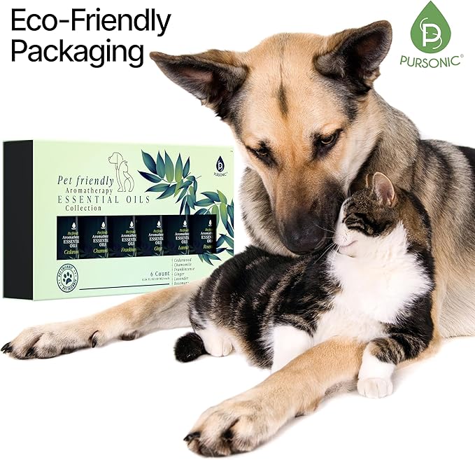 PURSONIC Pet Friendly Aromatherapy Essential Oils Collection, 6-Count - Safe for Dogs and Cats, Natural Relaxation and Stress Relief