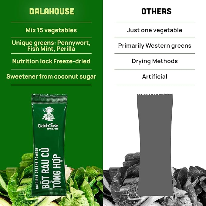 DalaHouse 15 Plant-Based Mix Super Greens Powder - Greens Superfood Powder Nutritional Vegetable Supplement, Boost Immunity, Spinach, Kale and More, 150g (15 x 10g Sachets) - Pack of 1