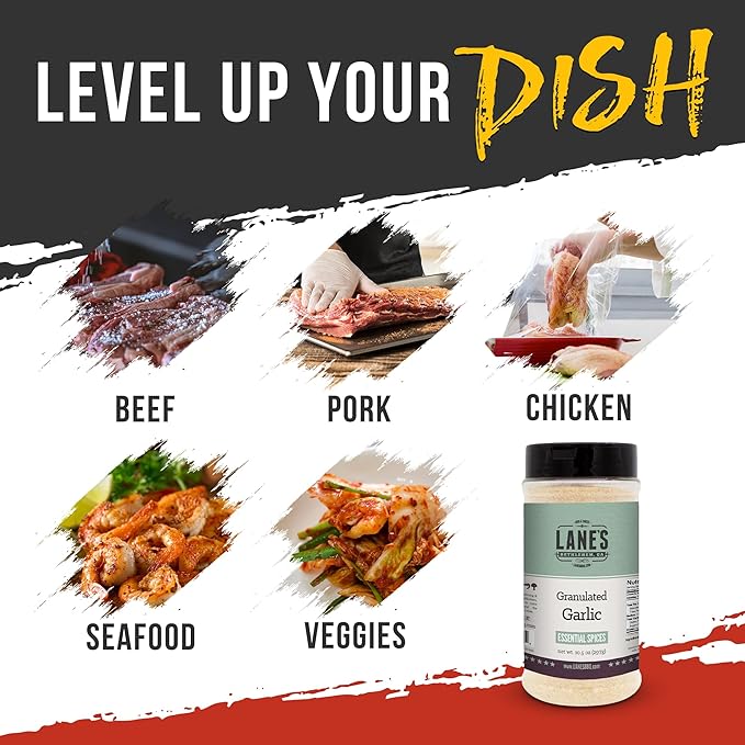 Lane's Granulated Garlic, All-Natural Granulated Garlic Powder, Perfect for Sauces and Dry Rubs Garlic Seasoning, Made in USA Garlic Granules, 10.5 Oz