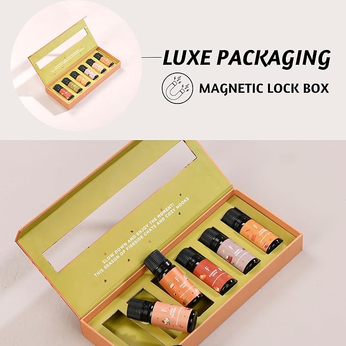 Folkulture Essential Oils Set of 6 for Diffuser - Pumpkin Spice, Caramel, Vanilla Fragrance Oil Scents for Home