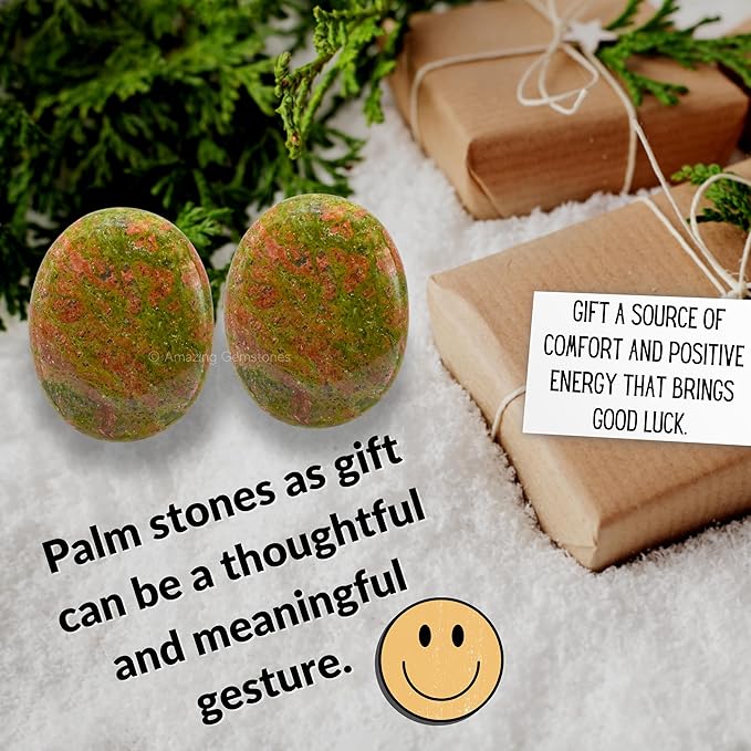 Amazing Gemstone Unakite Crystals and Healing Stones - Large Palm Stone Crystals Piedra - Crystal for Good Luck, Balanced Positive Energy, Meditation - Unique Stocking Stuffers Gifts for Women, Men