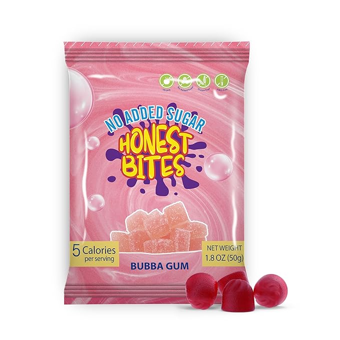 Honest Bites Low Sugar Gummy Candy - Healthy Snacks for the Whole Family, Gluten Free, Keto, Vegan Fruit Snacks - Bubble Gum Flavored, Low Calorie Snacks