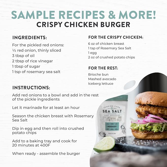 FLORIDA PURE Rosemary Sea Salt - 80+ Mineral Sea Salt, Natural, Unrefined, Non Iodized - for Baking, Cooking, Seasoning & Enhancing Taste - Hand-harvested Flaky Sea Salt (3 oz. Pouch)