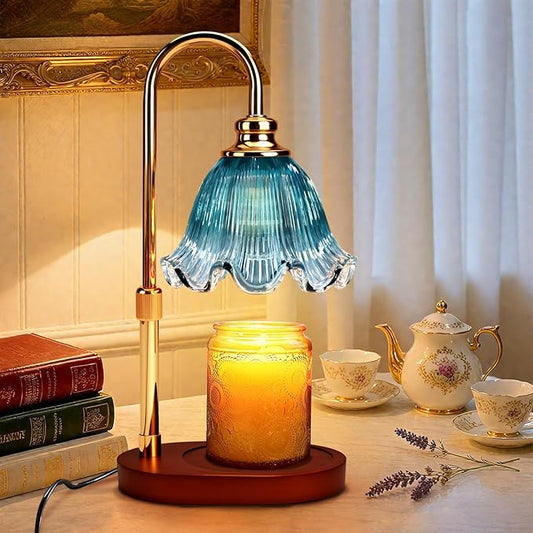 Candle Warmer Lamp with Timer Dimmable: Birthday Gifts for Women & Home Bedroom Decor, House Warming Gifts New Home– Wax Warmer Gifts for Mom - Adjustable Height,3 Timing Mode, 4 Level Dimming (Blue)