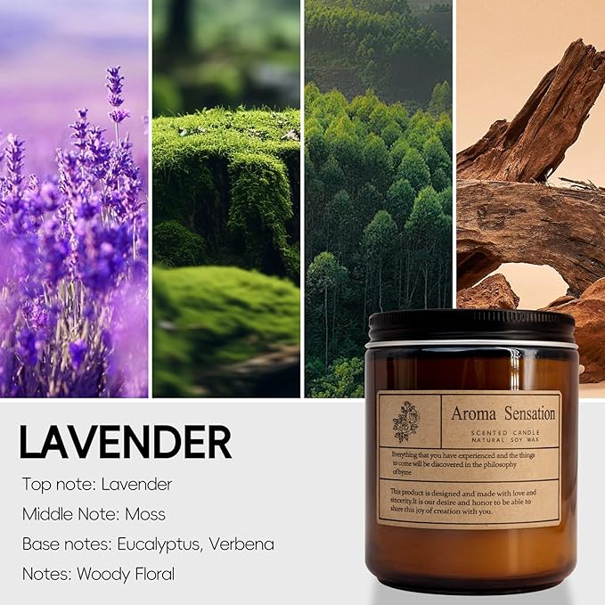Organic Lavender Candles - Non Toxic Soy Candles for Home, Stress Relief & Meditation (7oz)