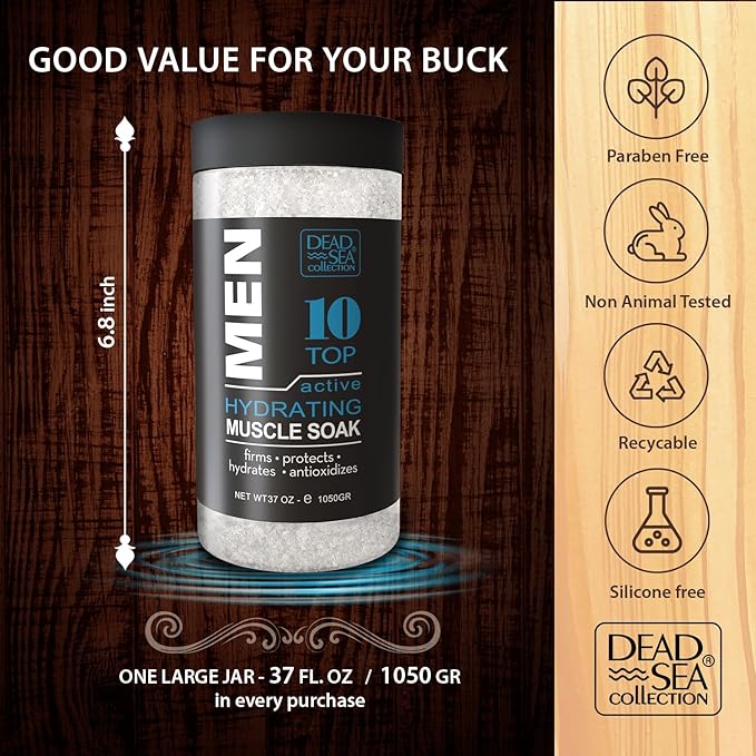 Dead Sea Collection Bath Salts for Men - Muscle Recovery Bath Soak - TOP 10 Active Mens Pure Dead Sea Salt for Soothing and Relaxing - 37 Oz