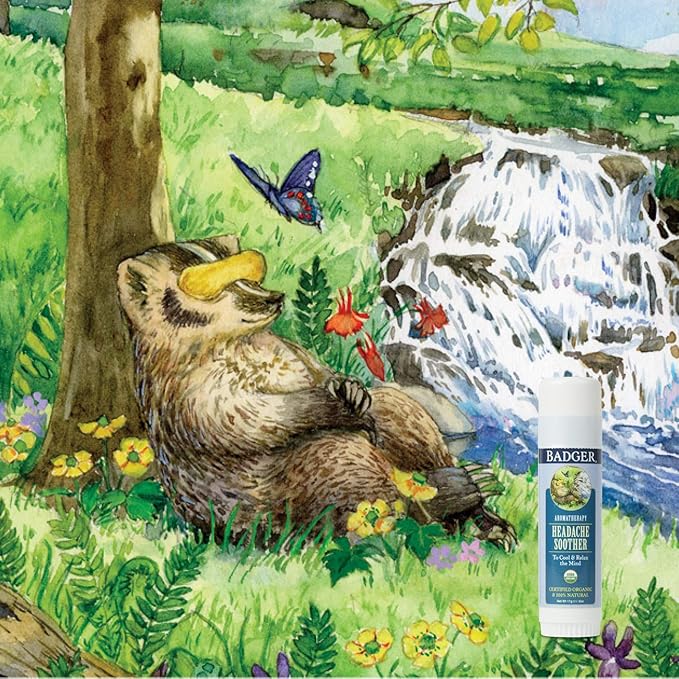 Badger Headache Soother, 100% Organic Essential Oil Aromatherapy, All-Natural Headache Relief w/Peppermint, Eucalyptus & Lavender, .6 oz