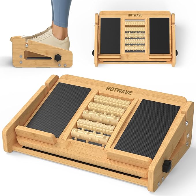 HOTWAVE Slant Board for Calf Stretching with Foot Massage Roller, Calf Stretcher Slant Board for Exercise, Portable Adjustable Bamboo Incline Slantboard for Ankle Knees Leg Physical Therapy Equipment