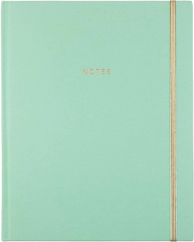 WORLD TRAVELER Eccolo Large Lined Journal Notebook, Fabric Hardcover, Writing Journal, 256 Ruled White Pages, Gilded Edge, Elastic Band, 3 Ribbon Bookmarks, Lay Flat (Mint, 8x10 inches)