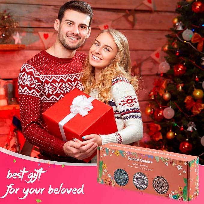 Hausware 3 Pack Scented Candles, 2.5 oz Aromatherapy Candles with Floral Scents,Soy Candles Set with 72H Burning Time,Ideal Gift for Women (Strawberry+Lilac+Freesia)