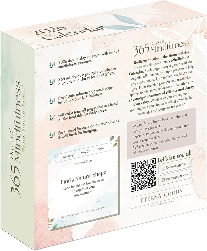 2026 Mindfulness Daily Desktop Calendar | Day To Day Tear Off Calendar with 365 Positive Affirmation Exercises for a Year of Calm Self Care, Box Calendar Gift For Women, Christmas Stocking Stuffer Gift for Home or Office