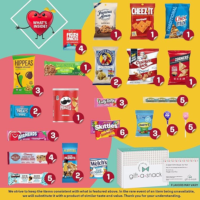 Gift A Snack - Haloween Trick or Treats Snack Box Variety Pack Care Package + Greeting Card (60 Count) Birthday Sweet Treats Gift Basket, Candies Chips Crackers Bars, Office Food Assortments