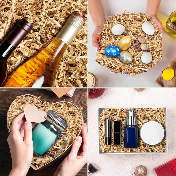 Darfukei Shredded Paper For Gift Baskets, 8oz Kraft Crinkle Paper Filler, Crinkle Cut Paper Shred For Birthdays, Weddings, Anniversaries, Gift Wrapping