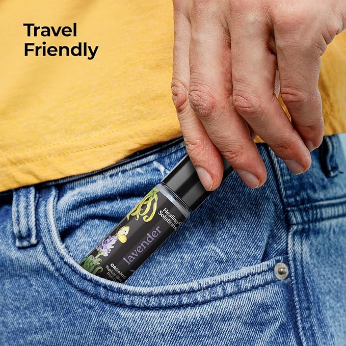 Healing Solutions Lavender Essential Oil Roll-On (2-Pack) - USDA Organic Calming Essential Oil Roller for Sleep & Skin