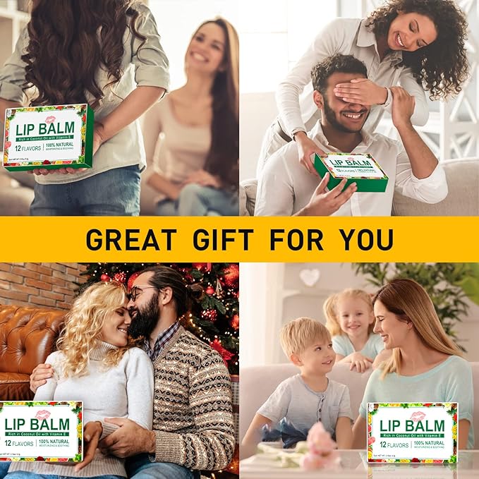 DMSKY Natural Lip Balm Bulk 24 Pack, Moisturizing Lip Balm with Vitamin E and Coconut Oil, Lip Care Product for Chapped Lips-12 Flavors