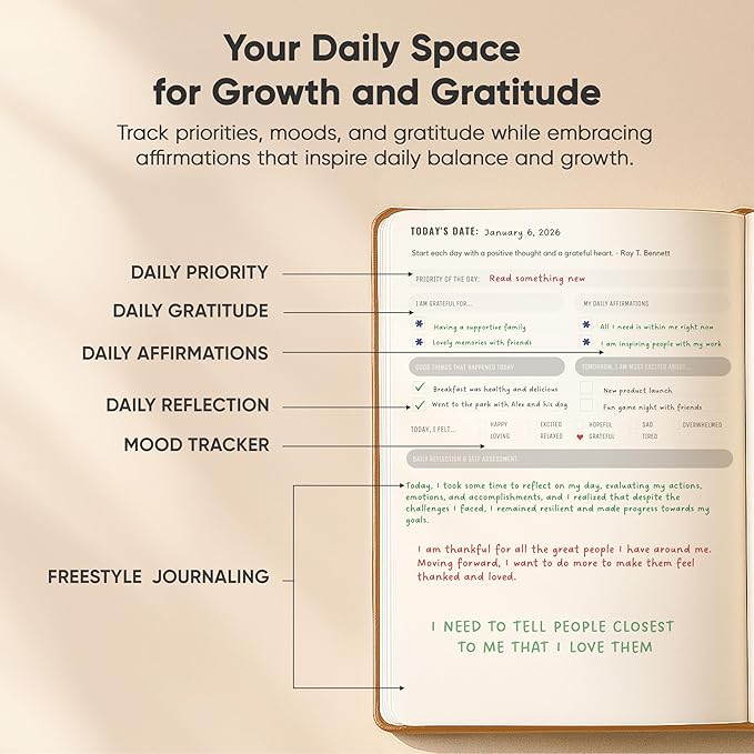 PRODUCTIVITY STORE Best Daily Journal for Men & Women for Mindfulness | Gratitude Journal, Manifestation Journal, Self-Care Journal & Daily Journal with Prompts (Brown)
