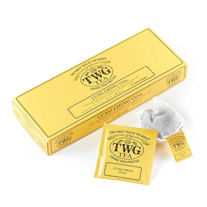 TWG Tea | Lung Ching | Green Tea | Aromatic Jade Infusion | 15 Hand Sewn Cotton Teabags | Gift Set