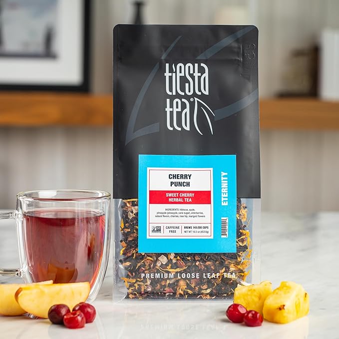 Tiesta Tea - Cherry Punch, Loose Leaf, Sweet Cherry Herbal Tea, Premium Blend, Non-Caffeinated Fruit Blend, Hot or Iced Up to 200 Cups, 16oz Resealable Pouch