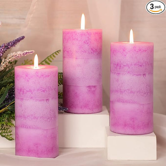 3x6 Large Candle Lavender Scented 3 Pack Pillar Votive Candles Pink Decorative Clean Burning Candles Birthday Gift for Her Wedding Party Decor Mothers Day Gifts Set