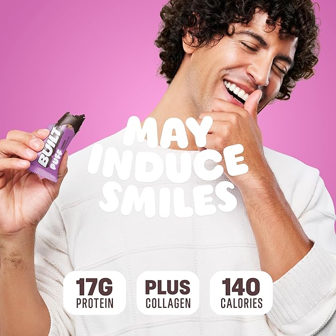 Built Bar, Puff Protein Bars, Churro Puff, 17g Protein Snacks, On-The-Go Bars, Only 140 Calories & 6g Sugar, Collagen, Gluten Free, 12 Count