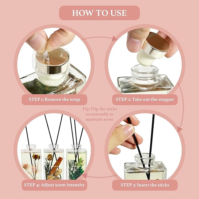 Reed Diffuser Set, 5 fl oz Spring Bloom Scented Oil Diffuser, Home Fragrance with Cotton Reed Sticks for Bedroom, Office, Bathroom Shelf Decor & Gifts