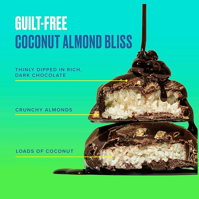 SkinnyDipped Dark Chocolate Coconut Almond Bites, Low Sugar Chocolate Coconut Bar, 3.17oz Resealable Bags, Pack of 4 (24 Bites Total)