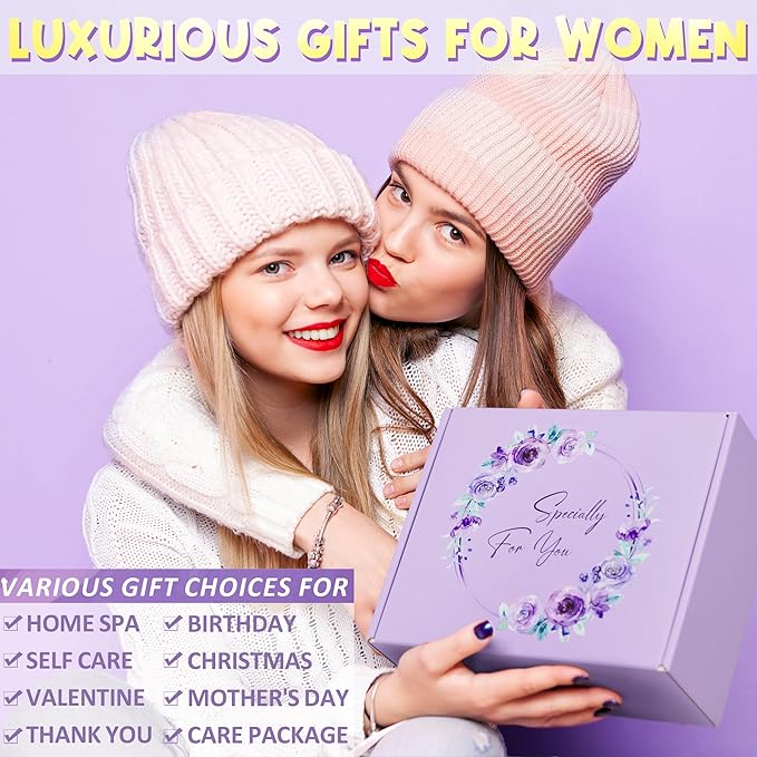 Birthday Gifts for Women Friendship, Lavender Relaxing Spa Gifts Basket for Women Self Care Gifts, Thank You Gifts Bath Set Mothers Day Gifts for Mom Her Sister Wife Friend Grandma Nurse Teacher Aunt