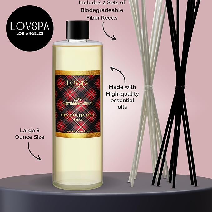 LOVSPA Joy Winterberry Spruce Diffuser Oil - Holiday Essential Oils for Diffuser Refill & Air Freshener Room Spray - Long-Lasting & Natural Home Fragrance, Scented Oil for Diffusers, USA Made, 8 oz
