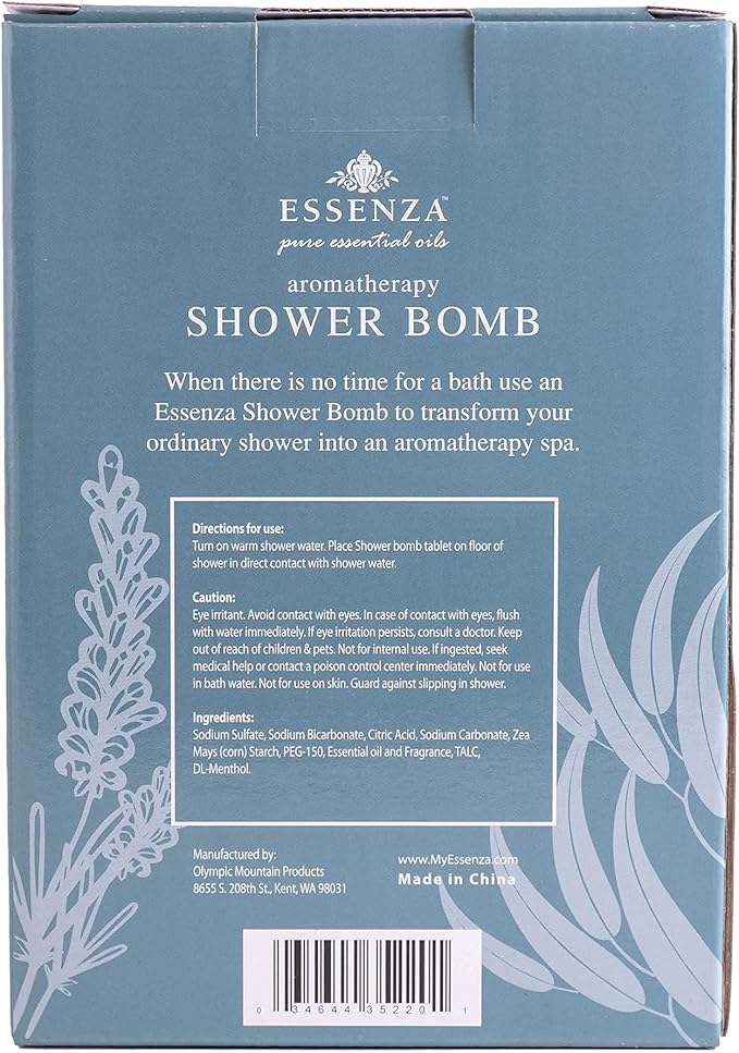 Essenza Shower Bombs 14pc Bin - Revitalizing Eucalyptus & Relaxing Lavender Aromatherapy Luxury Shower Bombs - Height 8.125” Width 5.5” Depth 4.125” Weight 1.31 Lbs - 14 Pc Collection