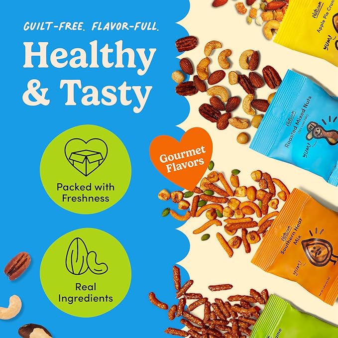 Nuts.com - Nuts and Dried Fruits Snack Box – Gourmet Mix Assortment for Fall, Thanksgiving and Festive Gifts – Package Includes Mixed Nuts, Dried Apricots & Fruits, Trail Mix, Heat Mix and Apple Pie Crunch