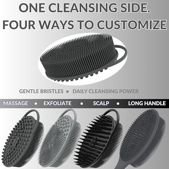 Avilana Silicone Body Scrubber – Gentle Shower Brush & Loofah Alternative- Food Grade & Lab Tested – Fast-Drying, Hygienic, BPA-Free Silicone Body Gentle Exfoliator (Dark Gray, Body & Face)
