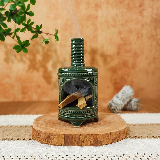 Handmade Ceramic Palo Santo Holder & Mini Chiminea Incense Dish-Perfect for Palo Santo Sticks, Altar,Sage, and Cone Burning-Zen Decor for Energy Cleansing, Yoga, Meditation & Aromatherapy