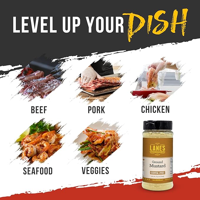 Lane's Ground Mustard Powder, All-Natural Ground Dry Mustard Powder, Perfect for Meats, Fish & Sauces Ground Mustard Seed Powder, Made in USA, 6.5 Oz