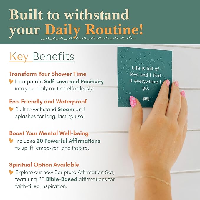 Waterproof Shower Affirmation Cards | Bible Verse Scripture Cards for Spiritual Encouragement, Daily Inspiration & Uplifting Faith Messages