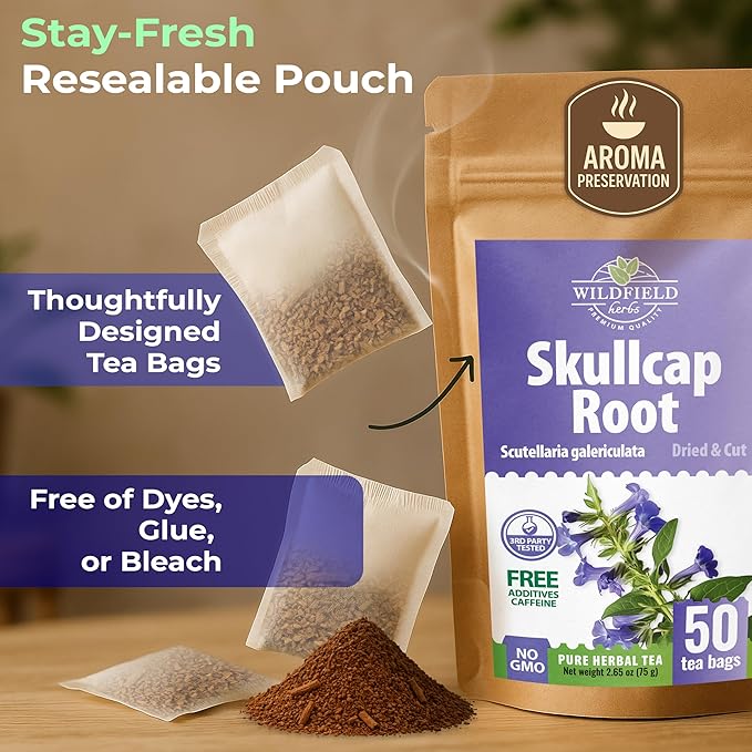 50 Bags Skullcap Herbal Tea (Scutellaria) – 50 Tea Bags 1.5g Skullcap Herb Escutelaria