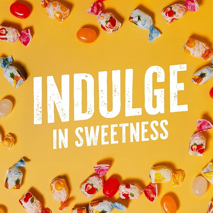 Assorted Fruit Hard Candy Individually Wrapped by Cambie, 6 lbs of Halloween Candy Bulk with a Deliciously Sweet Hard Exterior with a Soft, Decadent Filled Center