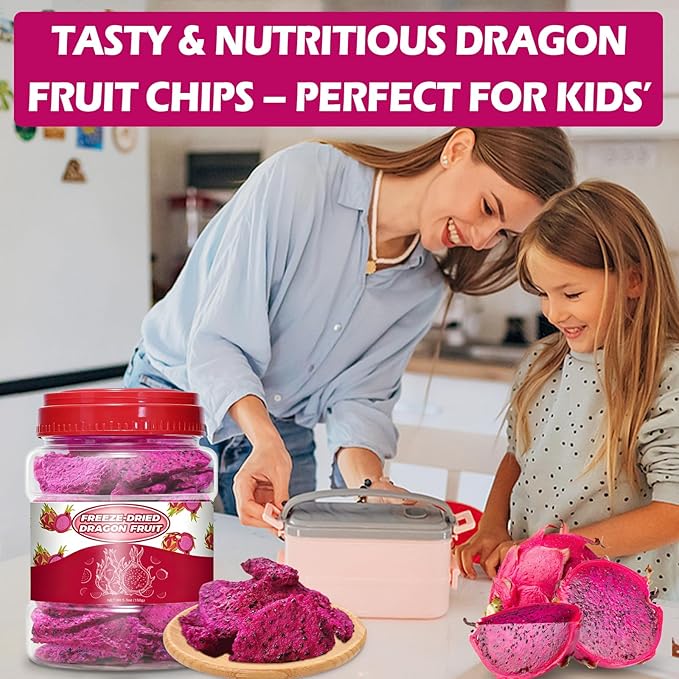 5.3oz Freeze Dried Dragon Fruit Chips – 150g Healthy Natural Pitaya Chunks for Kids & Adults, Dehydrated Fruit Snack for Drinks, Smoothies, Bakery & Cereal – Low Calorie, Gluten Free, Vegan