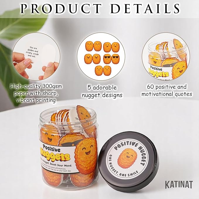 Emotional Supports Chicken Nuggets Jar, 60 Positive Affirmation Cards, Positive Chicken Nugget Jar, Cute Stuff for Teen Girls, Back to School Gift for Teens, Teens Home Room Decor