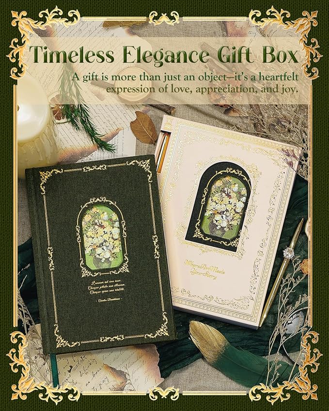 Thick Journal for Women & Girls, 360 Pages A5 Writing Journaling Notebook with Paintings, Women Journal for Writing, Vintage Journal with Gift Box & Pen for Women Gift Ideas (Deep Olive Green)