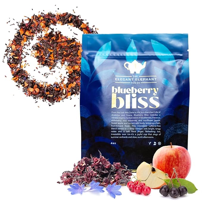 Blueberry Bliss Tea, Organic Loose Leaf Herbal Tea – Real Fruit, Summer Juice, Caffeine-Free, Refreshing Sweet Iced Drink – 4 oz Resealable Bag (Makes 50 Cups)