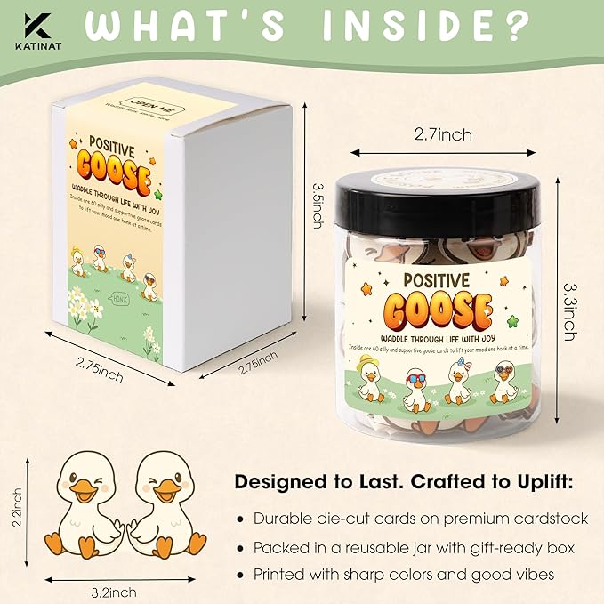 Positive Goose Jar, 60 Silly Goose Affirmation Cards, Teen Girl Gifts Treny Stuff, Birthday Gifts for Teenage Girls, Daughter, Stocking Stuffers for Teen Girls