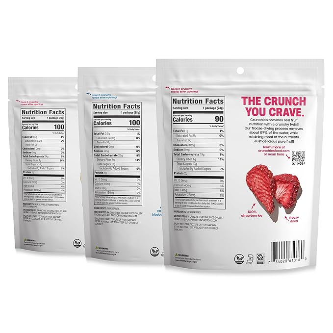 Crunchies Freeze-Dried Fruits, 100% All Natural Crispy Fruit, Non GMO and Kosher, Resealable Freeze Dried Fruit Snack Packs (Very Berry Variety Pack)