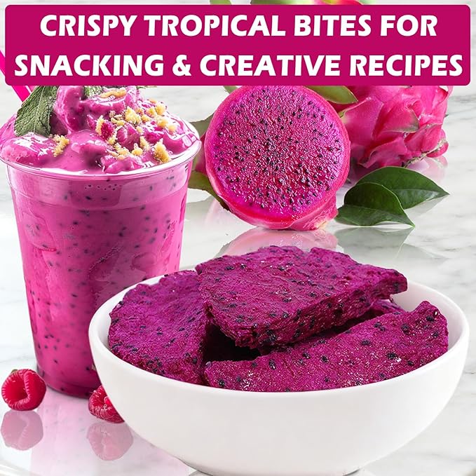 5.3oz Freeze Dried Dragon Fruit Chips – 150g Healthy Natural Pitaya Chunks for Kids & Adults, Dehydrated Fruit Snack for Drinks, Smoothies, Bakery & Cereal – Low Calorie, Gluten Free, Vegan