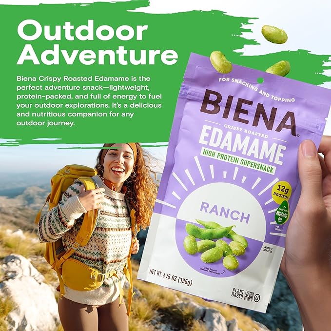 Biena Crispy Roasted Edamame Beans Snack – High Protein Snack for Adults & Kids, 12g-13g Protein per Serving - Made with Avocado Oil – Vegan, Low Carb, Gluten-Free – 3-Pack 4.75oz, Ranch